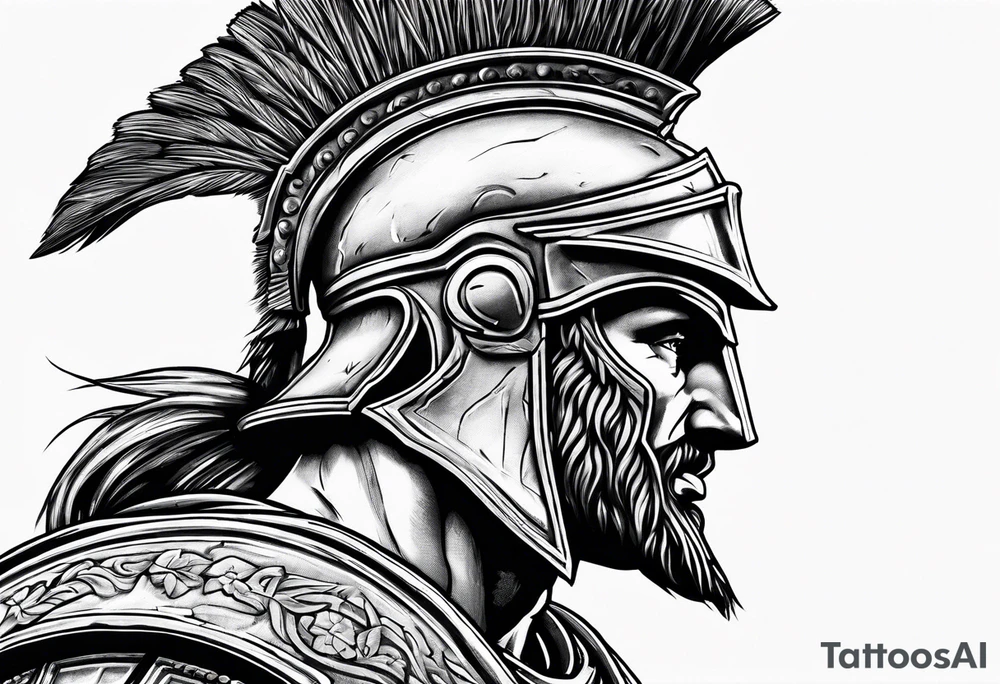 Side profile Spartan Solider ancient roman city in the middle tattoo idea
