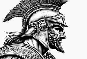 Side profile Spartan Solider ancient roman city in the middle tattoo idea