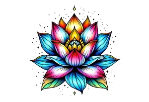 tiny colorful celestial with lotus flower tattoo idea