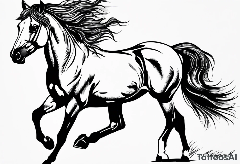 Mustang horse running along blood stomping tattoo idea
