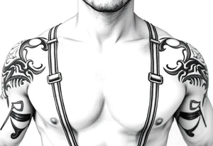straps made of tribal designs around arms and shoulders tattoo idea