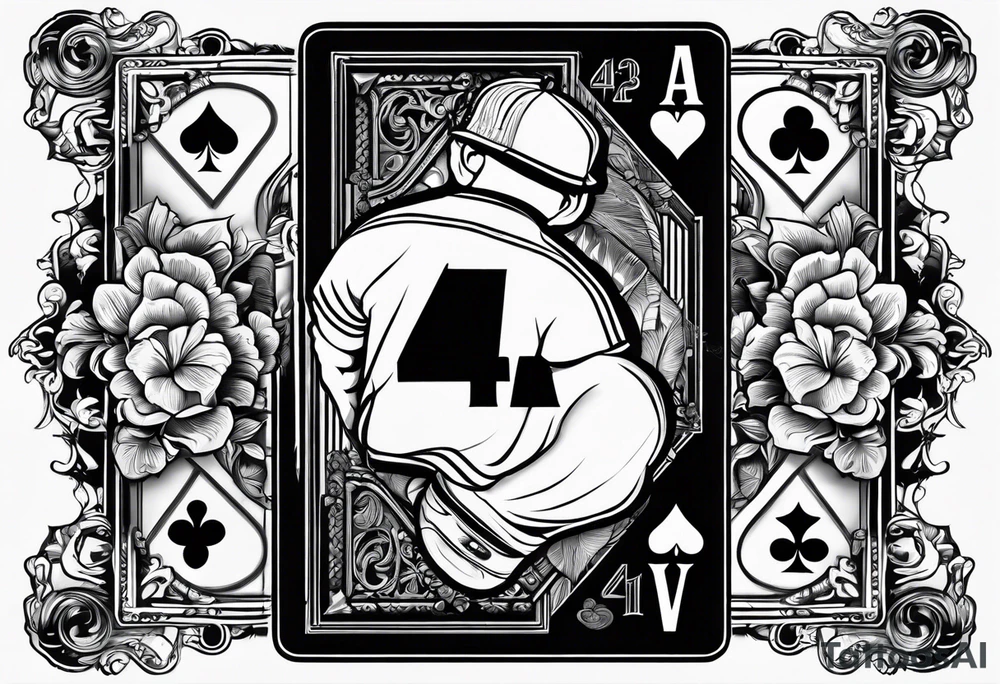 playing card number 4 with baseball player as card art tattoo idea