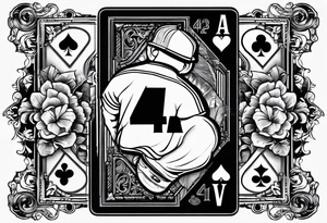 playing card number 4 with baseball player as card art tattoo idea