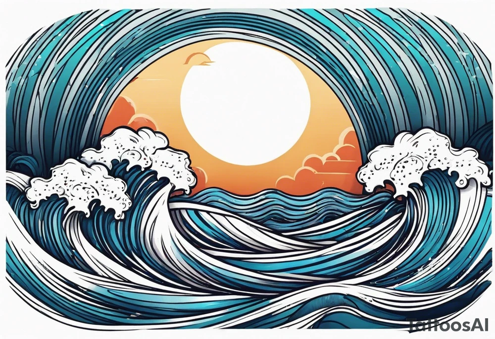 waves in ocean simple with in circle with sun
vintage design tattoo idea