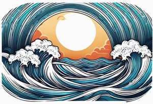 waves in ocean simple with in circle with sun
vintage design tattoo idea