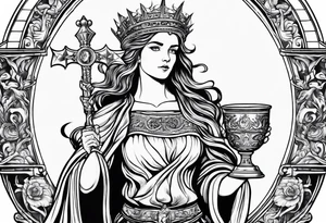 Saint Barbara holding a chalice with cannons and lightning tattoo idea