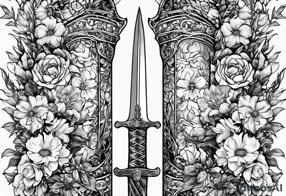 Sword with January, May and June birth flowers wrapped around it. Flowers need to be wrapped around the sword tattoo idea