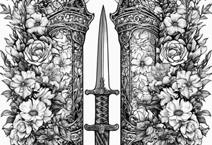 Sword with January, May and June birth flowers wrapped around it. Flowers need to be wrapped around the sword tattoo idea