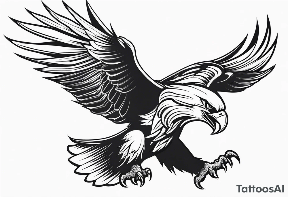 Traditional Eagle swooping into battle carrying sword tattoo idea