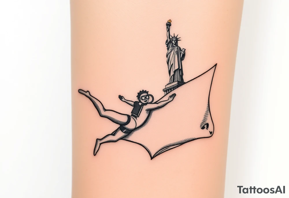 Scooba diver, diving with manta ray belly to belly, huge big mac burger, statue of liberty, in los santos, tattoo idea