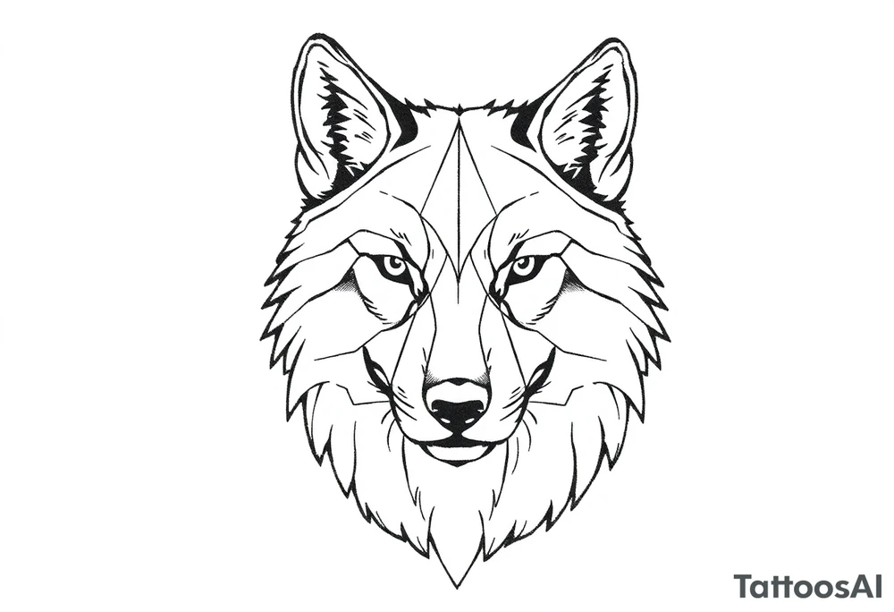 Geometric friendly wolf front tattoo idea