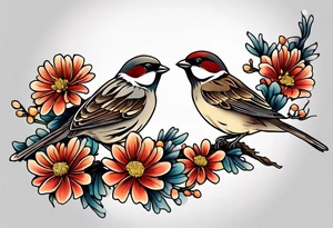 Sparrows and chrysanthemums tattoo idea