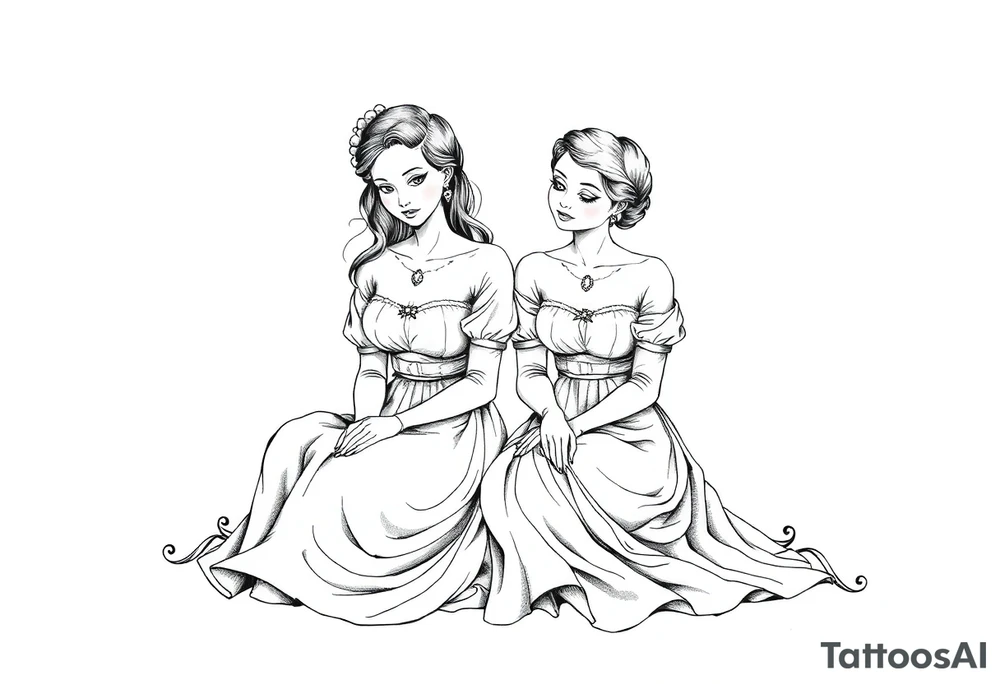 Two sisters
 with dress sitting next tattoo idea