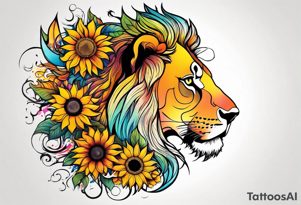 Lion top; sunflower bottom tattoo idea