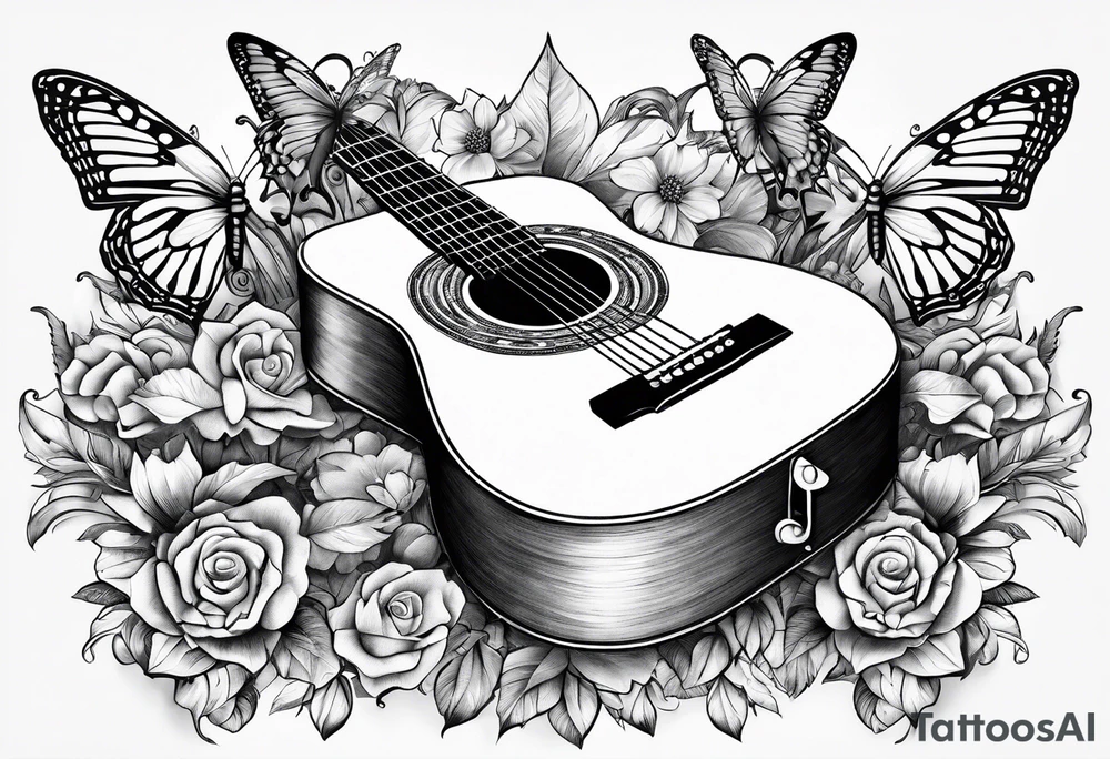 joint, guitar, book, butterfly tattoo idea