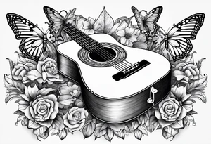 joint, guitar, book, butterfly tattoo idea