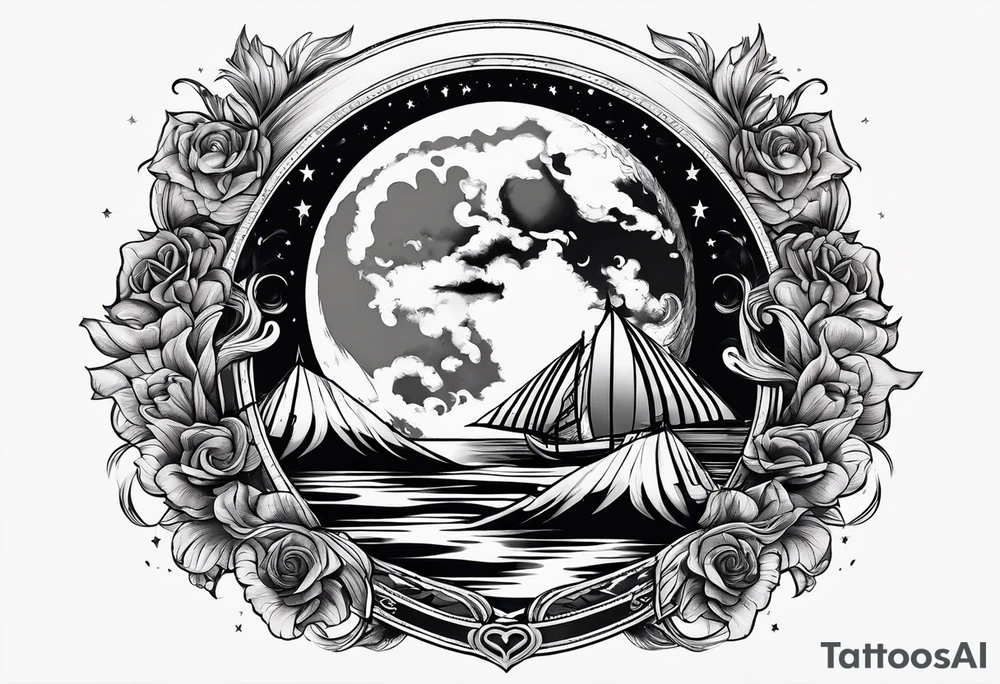 Moon surrounded by ribbons of smoke tattoo idea