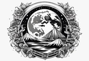 Moon surrounded by ribbons of smoke tattoo idea