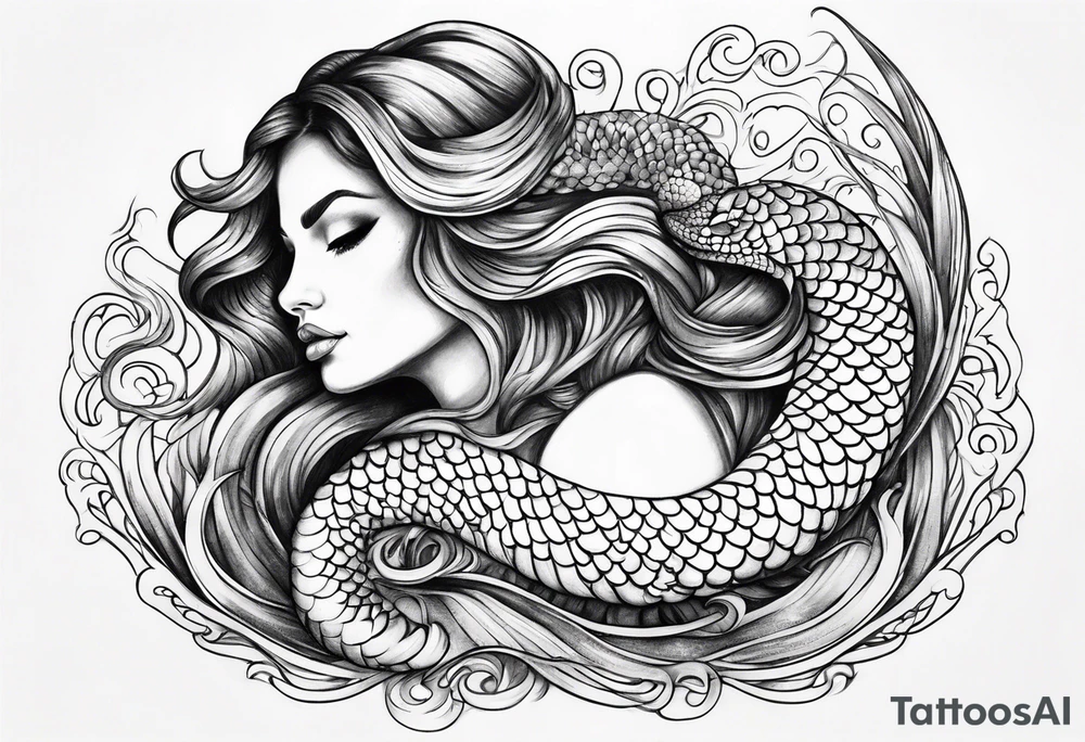 flowing serpent tail mermaid tattoo idea