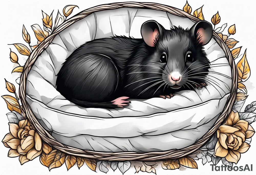 A black hamster sleeping in his bed tattoo idea