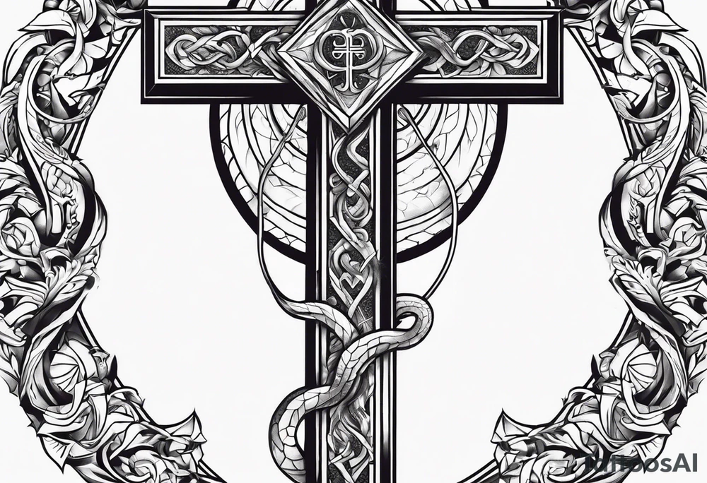 a cross with a snake around it tattoo idea