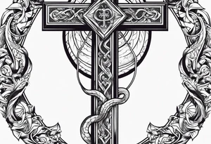 a cross with a snake around it tattoo idea