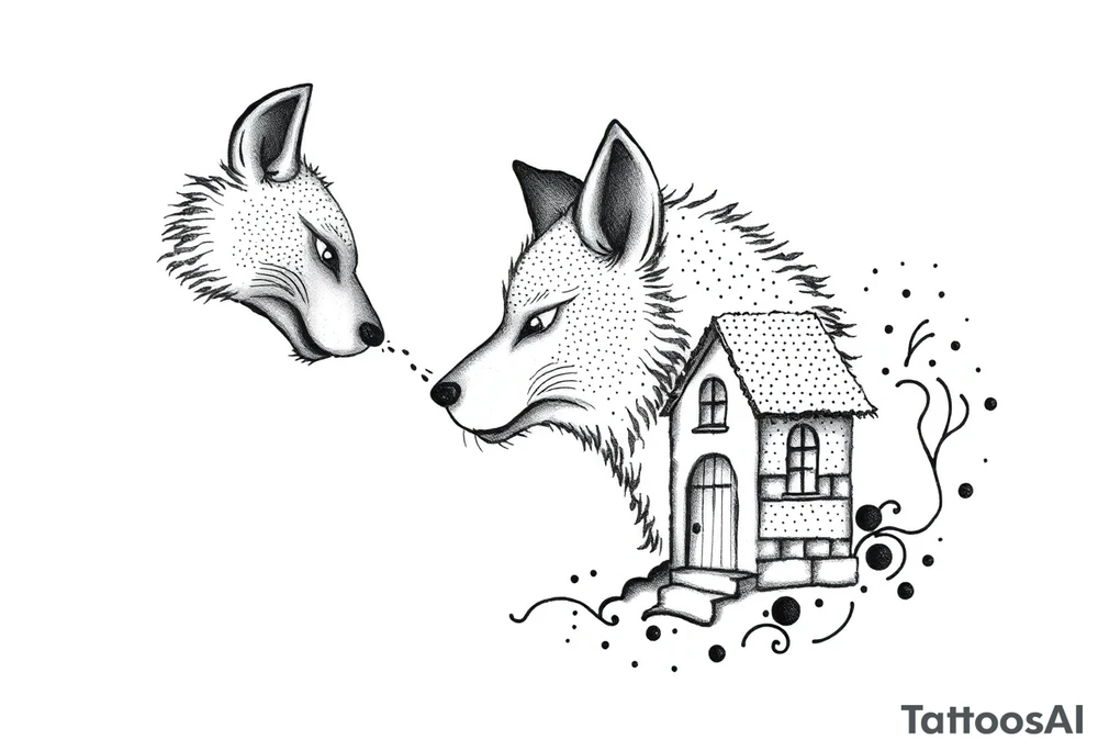 Big bad wolf huffing puffing and blowing a brick house down tattoo idea