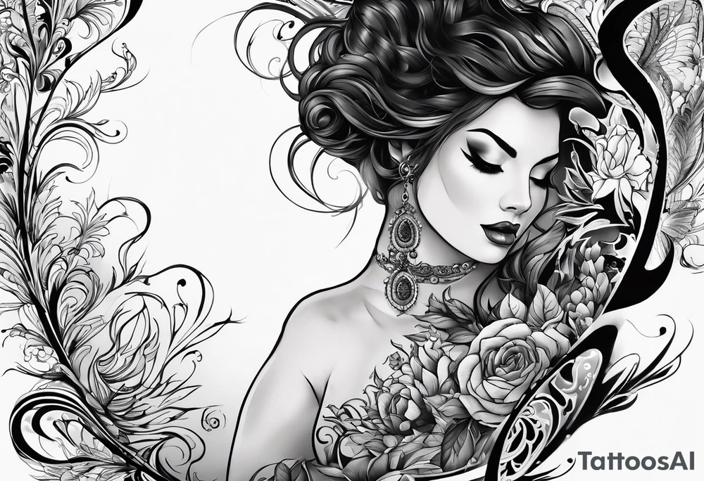 Visualise a tattoo that visualize a reminder for my self how I conquered the fear of death, in a sexy manly way that flows with the shape of the arm tattoo idea