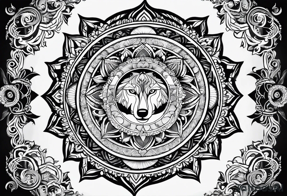 Mandala theme design with moon and wolves for forearms tattoo idea Mandala theme design with moon and wolves for forearms tattoo idea