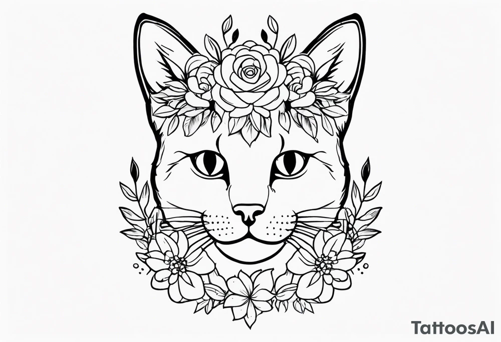 Cat with floral crown tattoo idea