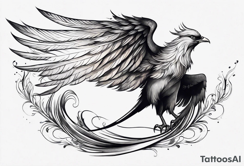 minimalist pheonix with long tail curling and feathers coming off tail tattoo idea minimalist pheonix with long tail curling and feathers coming off tail tattoo idea