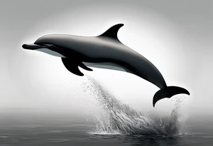 simple dolphin silhouette, in soft gray tone, stippled shading, little bit of dotwork, white background tattoo idea