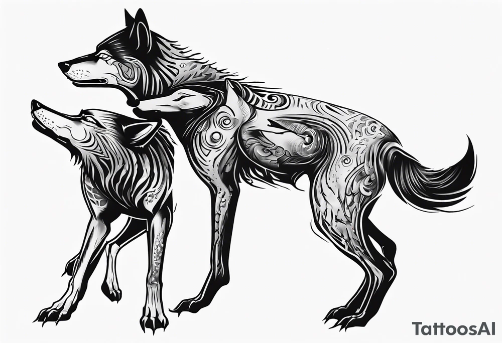 two wolves dancing the tango. extremely simplified tattoo idea