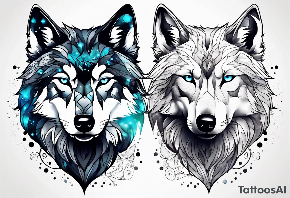Constellation, two animal wolf tattoo idea