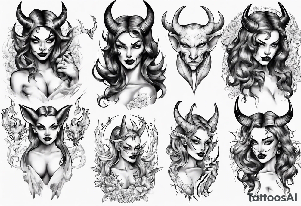 Female devil full body tattoo idea