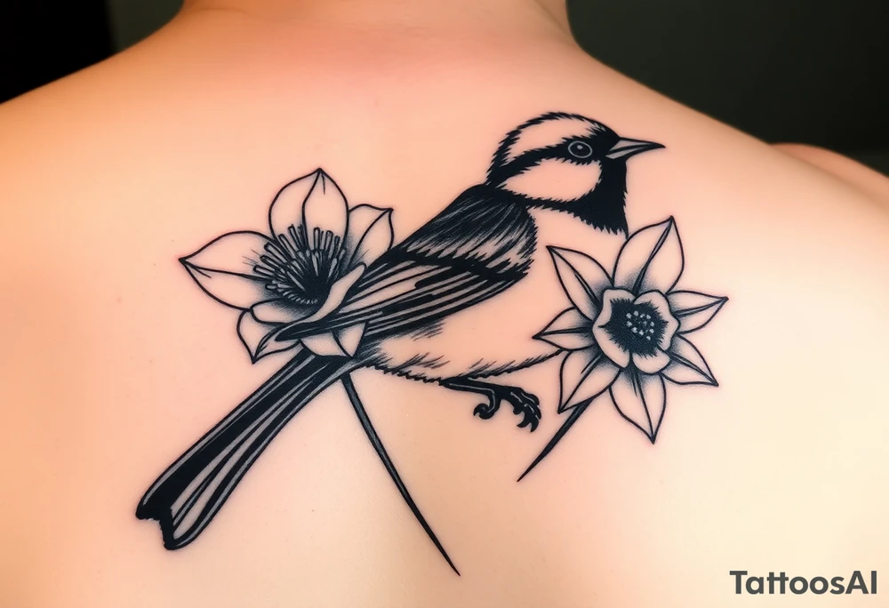 Small fantail with a poppy and a daffodil tattoo idea