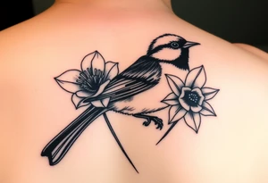 Small fantail with a poppy and a daffodil tattoo idea