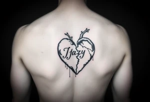 upper arm tattoo -broken heart of a deceased best friend with the name Jazy incorporated tattoo idea