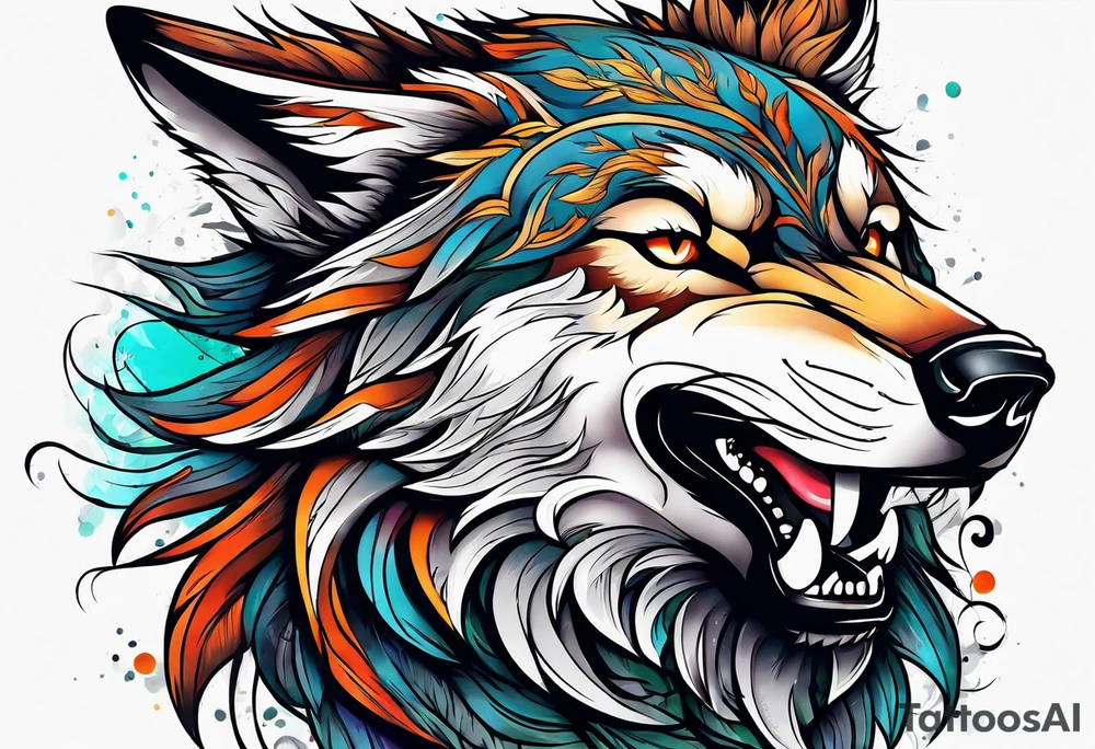 a wolf roaring tattoo idea