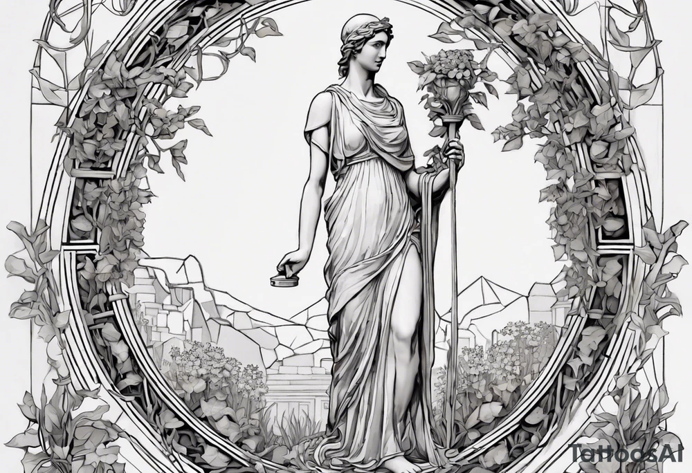 **Design Concept: Athena's Garden**

*Central Focus:*
- Place a small, delicately detailed Athena historic statue
*Surrounding Elements:*
- Intertwine the statue with vines that gracefully flow outwards, connecting seamlessly with Vincent van Gogh's Irises tattoo.

*Geometric Accents:*
- Incorporate geometric shapes around the shield and vines, creating a structured and visually appealing framework. The shapes could represent elements like knowledge, strength, and protection associated with Athena.

*Athena's Symbols:*
- Include Athena's spear and olive branch as smaller elements within the vine design. They can be strategically placed to enhance the overall balance and symbolism.

*Van Gogh's Irises:*
- Integrate the irises into the vine design, allowing them to gracefully intertwine. Pay attention to the delicate details of the irises, ensuring they complement the overall aesthetic.

 Consider earthy greens for the vines complemented by subtle purples and blues for the irises.

*Placement:*
- Given the detailed and intricate nature of the design, the upper chest provides a suitable canvas for the tattoo. Ensure the design is scaled appropriately to fit the chosen placement. tattoo idea