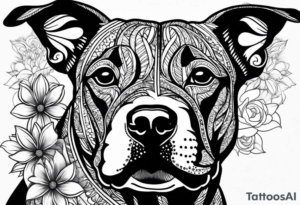 Pitbull flowers Mandela tattoo idea