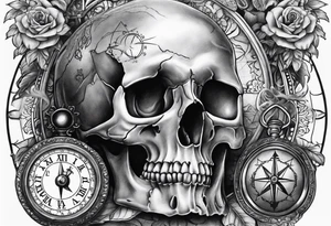 Skull, hourglass, compass tattoo idea