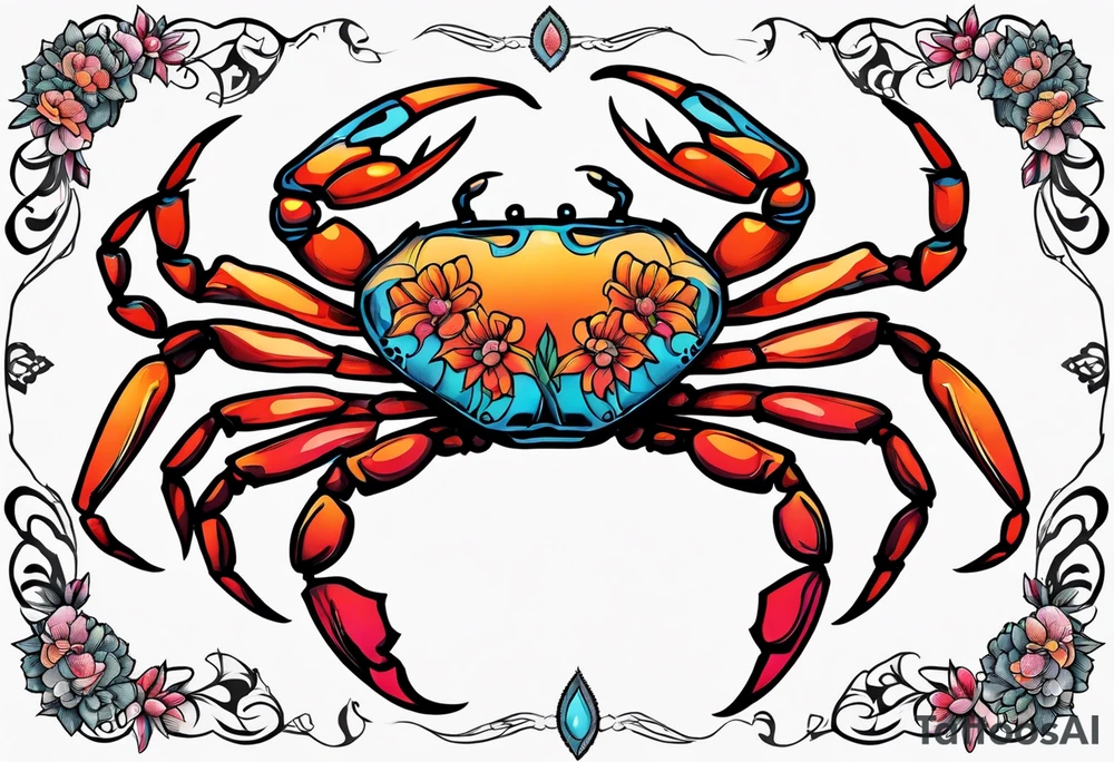 Flowers zodiac crab cancer tattoo idea
