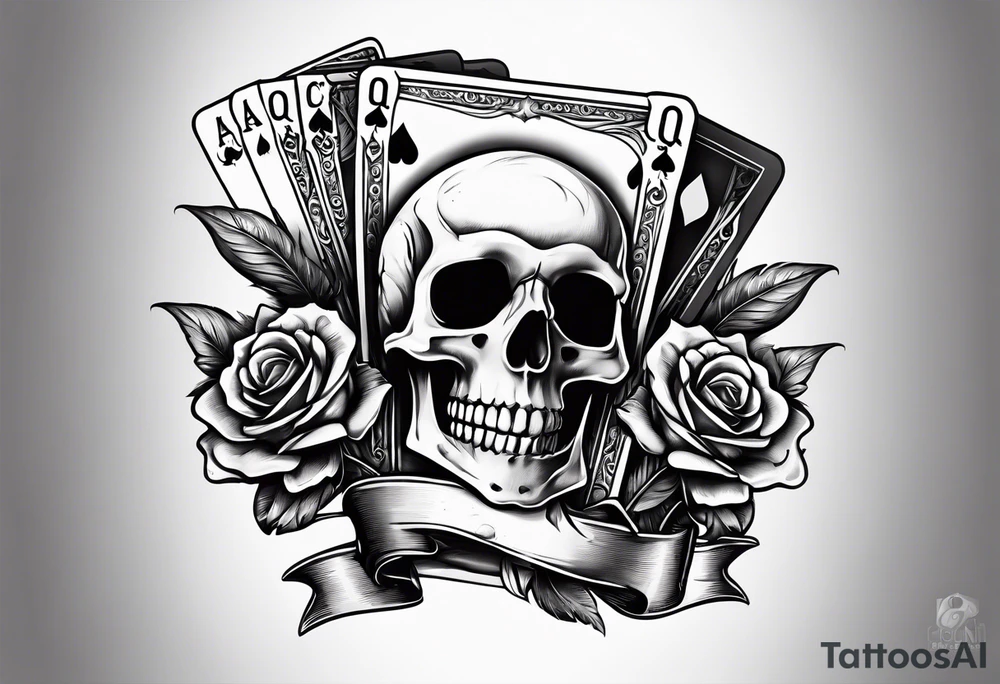 Skeleton hand holding out two playing cards, 8 of spades and 7 of spades tattoo idea