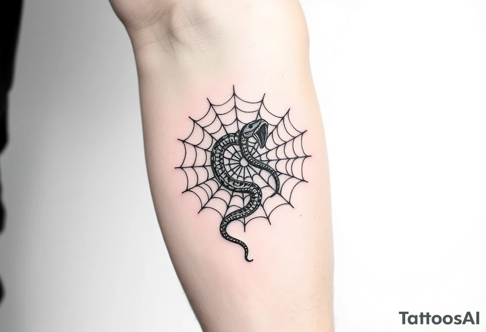 Snake wrapped in a spider web tattoo idea
