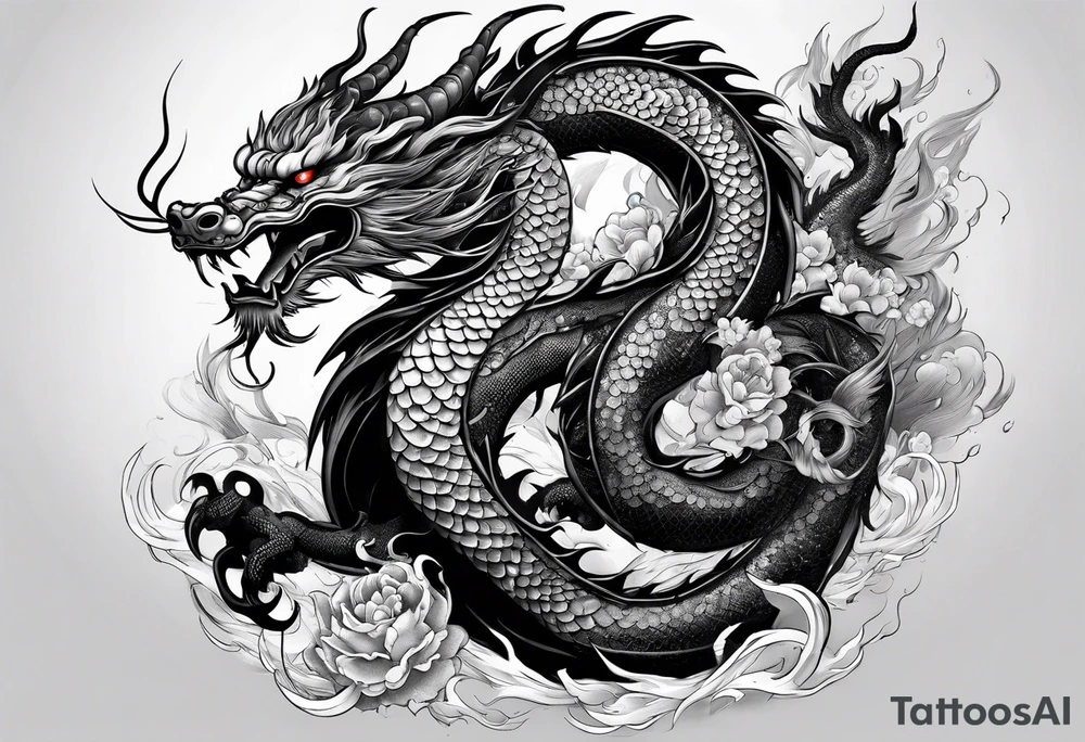 Traditional Japanese Dragon full body and smoke tattoo idea