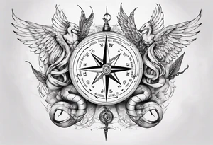 Compass tatoo with Gemini angels and snake tattoo idea