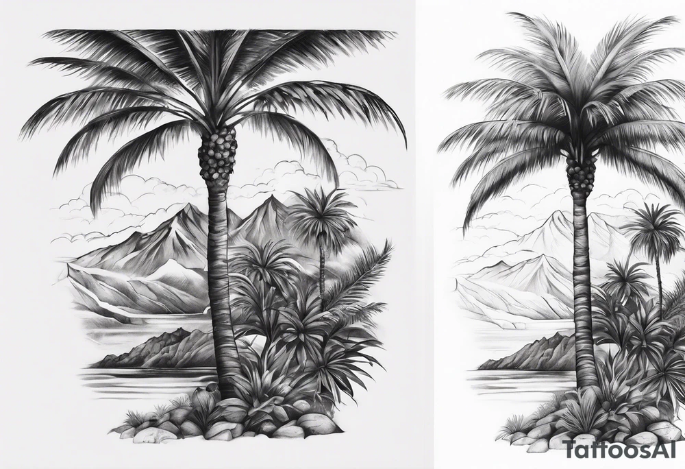 Juniper and palm tree sleeve. tattoo idea