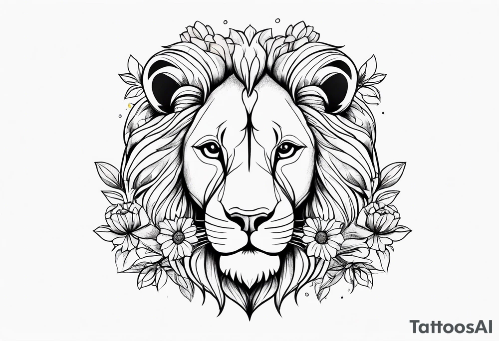 Lion with flowers tattoo idea