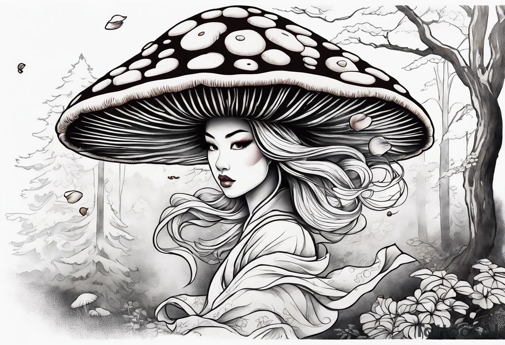 mushroom lady running naked in the woods tattoo idea